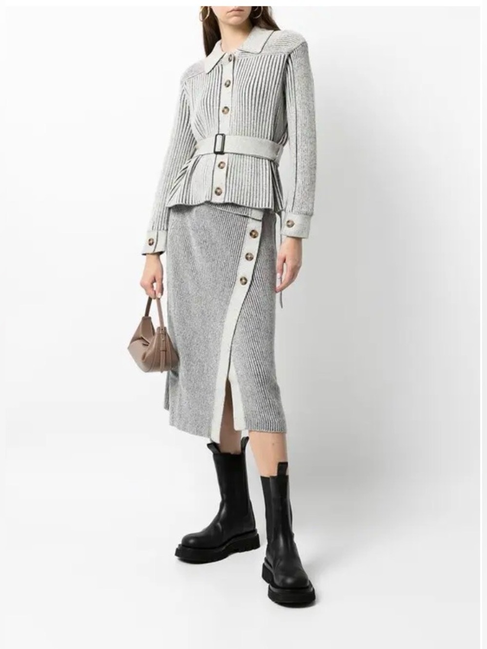 Jonathan Simkhai Gwendolyn Scuptura Ribbed Jacket Sweater Cardigan Belt Collar